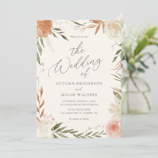 Boho Rustic Fall Blommigt Greenery Bröllop Inbjudningar