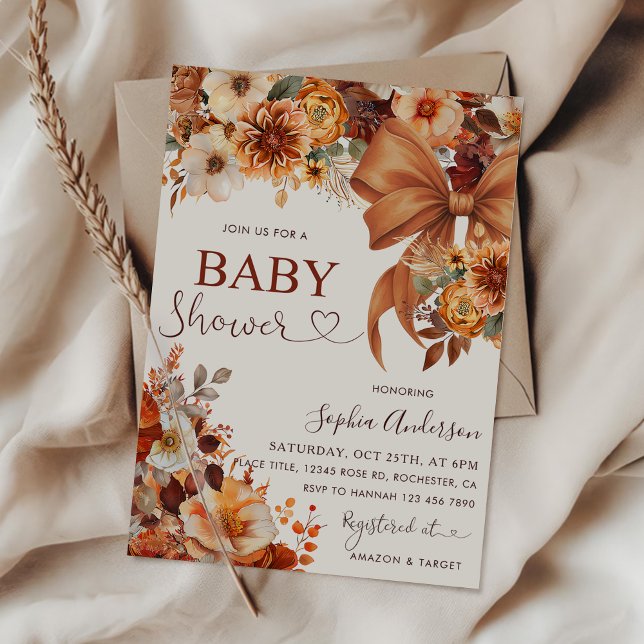 Boho Rustic Fall Floral Baby Shower Party Inbjudningar (Skapare uppladdad)