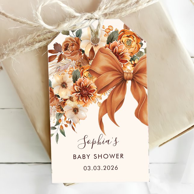Boho Rustic Fall Floral Baby Shower Party Presentetikett (Skapare uppladdad)