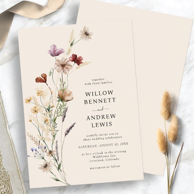 Boho Rustic Flowers Bröllop Inbjudningar (Boho Rustic Flowers Wedding Invitation
)