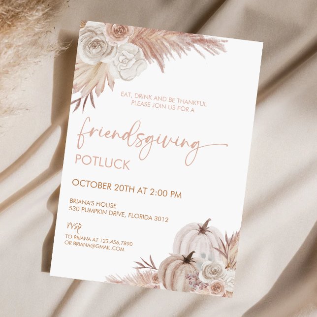 Boho Rustic Friendsgiving Thanksgiving Potluck Inbjudningar (Skapare uppladdad)