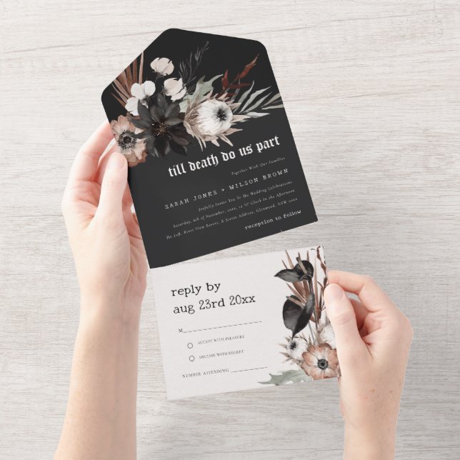 Boho Rustic Gothic Rust Black Botanical Bröllop (Tearaway)