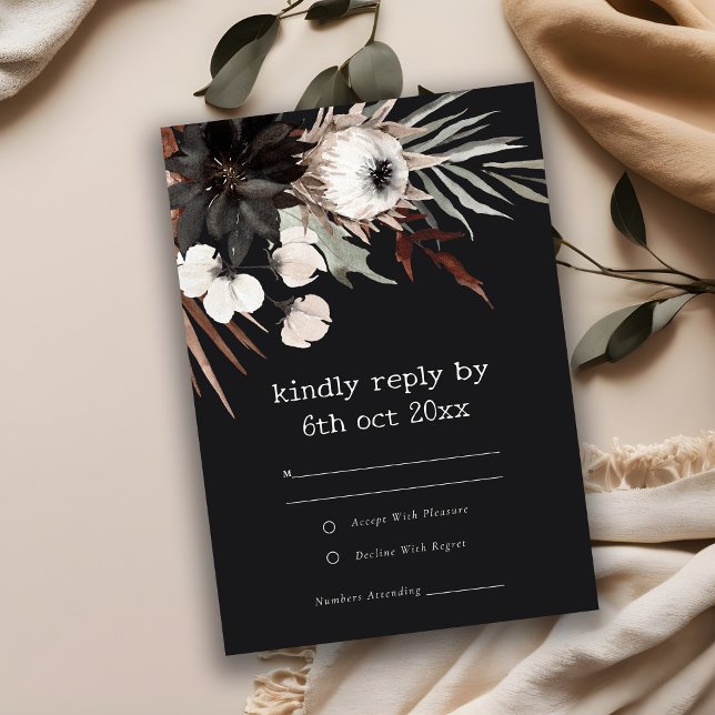 Boho Rustic Gothic Rust Black Botanical Bröllop OSA Kort (Skapare uppladdad)