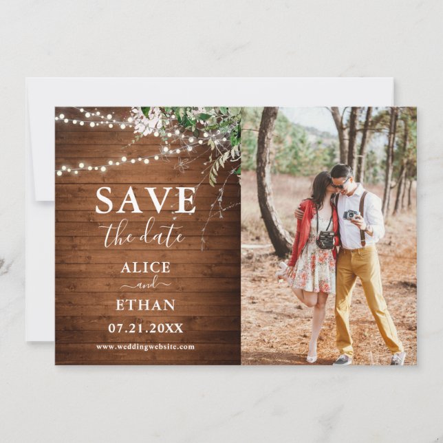 Boho Rustic Greenery Bröllop Photo Save Date Spara Datumet (Framsida)