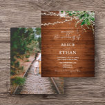 Boho Rustic Greenery Budget Bröllop Flyer<br><div class="desc">Boho bröllopsinbjudan innehåller vattenfärgsgrönt och ljus på rustiskt trä.</div>