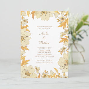 Boho Rustic Gult Blommigt Gräns Bröllop Inbjudningar
