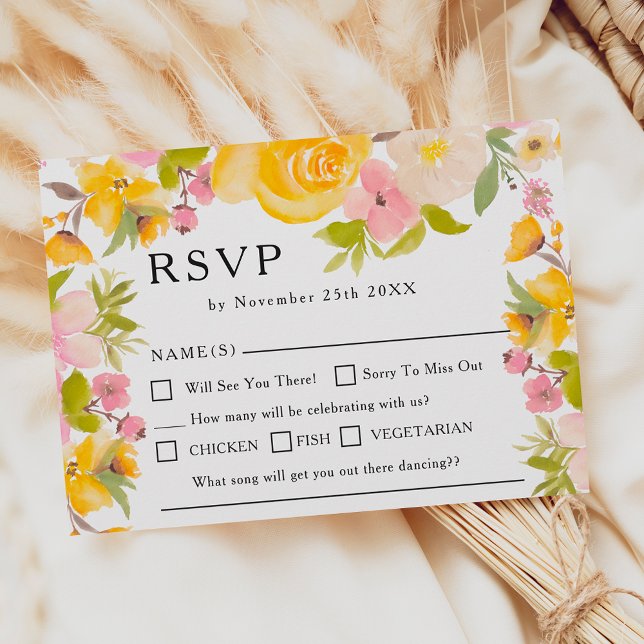 Boho rustic gult vild blommor chic Bröllop OSA Kort (Boho rustic yellow wild flowers chic Wedding RSVP)