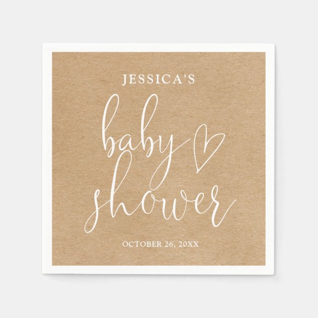 Boho Rustic Kraft Gender Neutral Baby Shower Pappersservett (Framsidan)