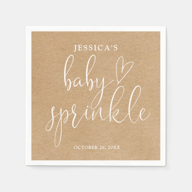 Boho Rustic Kraft Neutralt Baby Sprinkle Shower Pappersservett (Framsidan)