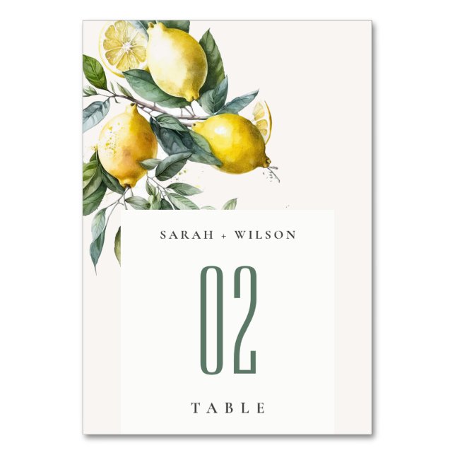 Boho Rustic Minimal Gult Lemon Garden Wedding Bordsnummer (Framsidan)