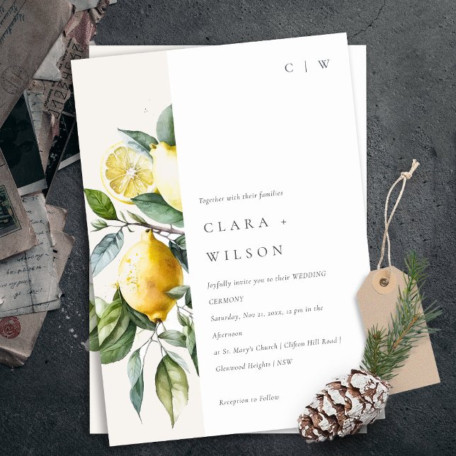 Boho Rustic Minimal Gult Lemon Garden Wedding Inbjudningar (Skapare uppladdad)