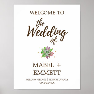 Boho Rustic Mint Blommigt Succulent Bröllop Välkom Poster