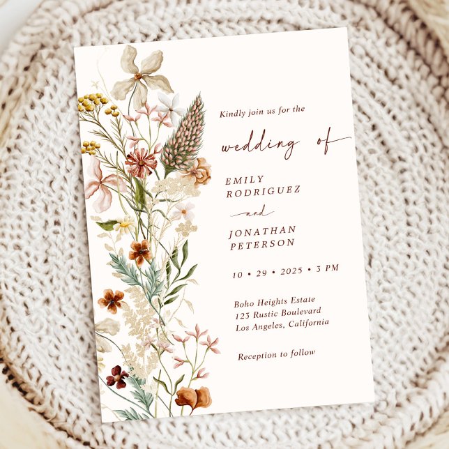 Boho Rustic Neutralt Blommigt Bröllop Inbjudningar (Skapare uppladdad)