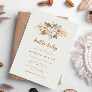 Boho Rustic Neutralt WildblomBaby Shower Inbjudningar