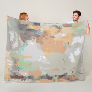 Boho rustic-orange,taupe,brun,teal abstrakt fleecefilt