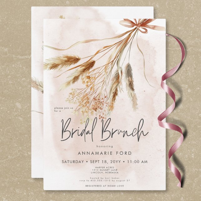 Boho Rustic Pampas & Dried Bouquet Möhippa Brunch Inbjudningar (Boho Rustic Pampas & Dried Bouquet Bridal Brunch Invitation)