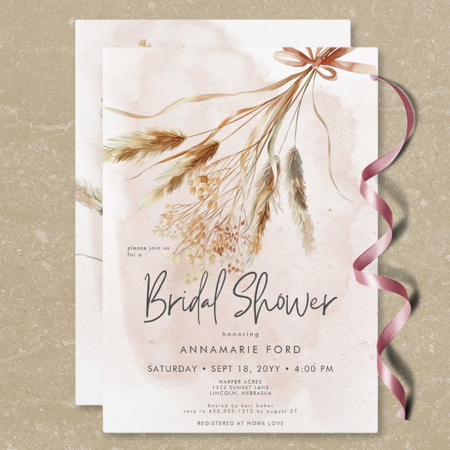 Boho Rustic Pampas & Dried Bouquet-Möhippa Inbjudningar (Boho Rustic Pampas & Dried Bouquet Bridal Shower Invitation)