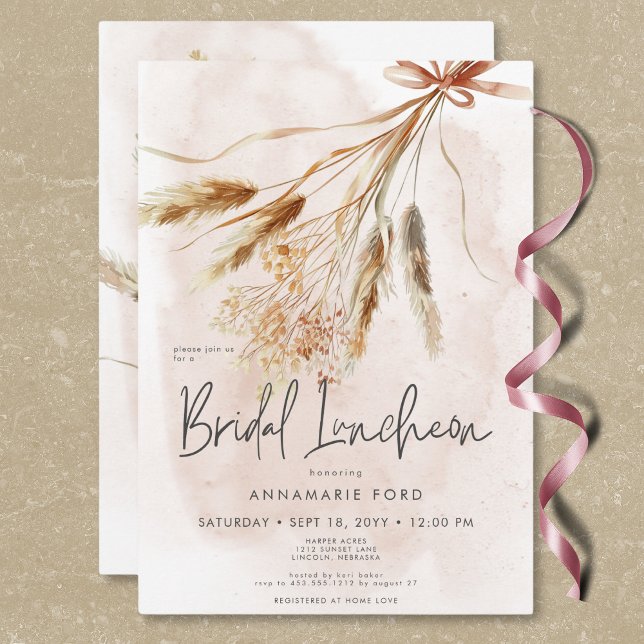 Boho Rustic Pampas & Dried Bouquet Möhippa Luncheo Inbjudningar (Boho Rustic Pampas & Dried Bouquet Bridal Luncheon Invitation)