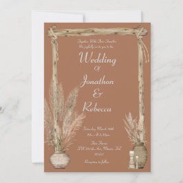 Boho Rustic Pampas Earthy Brown Bröllop Bjud Inbjudningar