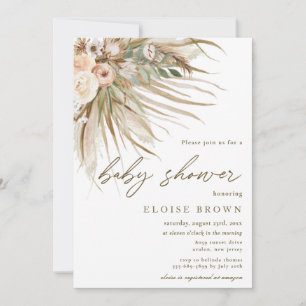 Boho Rustic Pampas Grass Blommigt Baby Shower Inbjudningar
