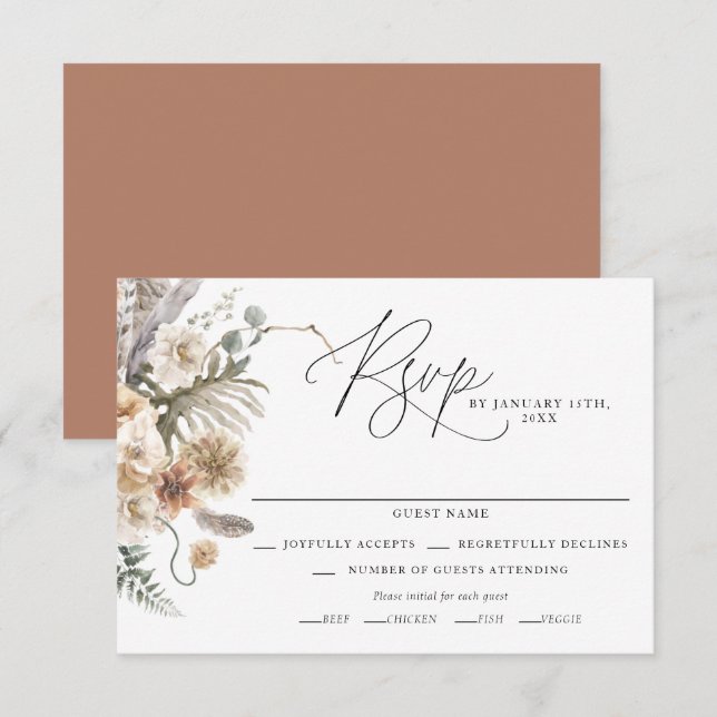 Boho Rustic Pampas Grass Bröllop OSA Card Kort (Fram/baksida)