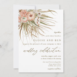 Boho Rustic Pampas Grass Peach Blommigt Bröllop Inbjudningar