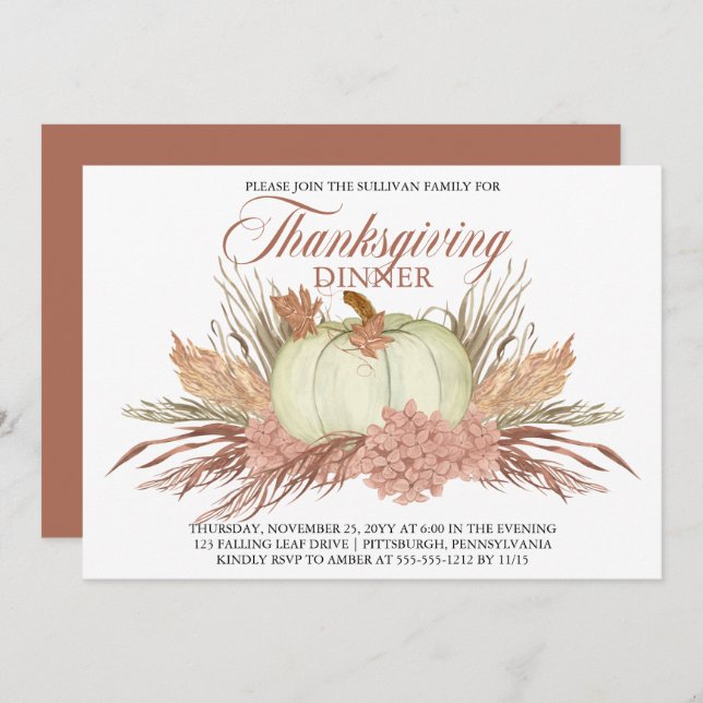 Boho Rustic Pampas Grass | Pumpkin-Thanksgiving Inbjudningar (Fram/baksida)