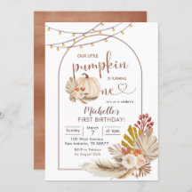 Boho Rustic Pampas Grass White Pumpkin Birthday