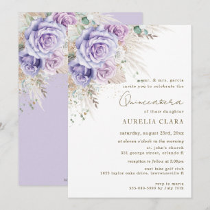 Boho Rustic Pampas Lila Blommig Quinceañera Inbjud Inbjudningar