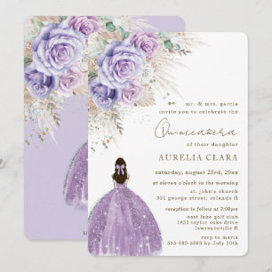 Boho Rustic Pampas Lila Blommigt Quinceañera Inbjudningar