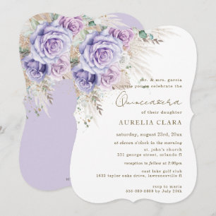 Boho Rustic Pampas Lila Lilac Blommigt Quinceañera Inbjudningar