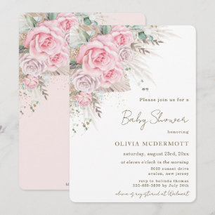 Boho Rustic Pampas Rosa Blommigt Girl Baby Shower Inbjudningar
