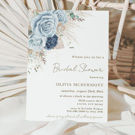 Boho Rustic Pampas Soft Blue Blommigt Möhippa Inbjudningar