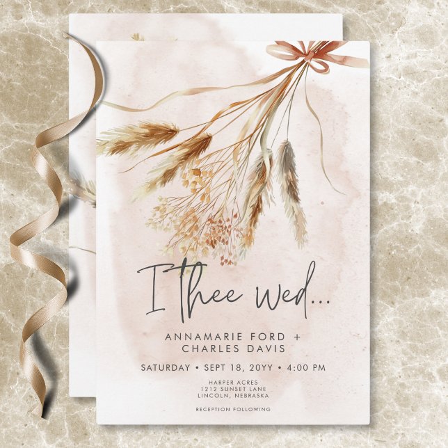 Boho Rustic Pampas & Torkad gräs Bouquet Bröllop Inbjudningar (Boho Rustic Pampas & Dried Grass Bouquet Wedding Invitation)