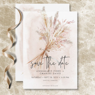 Boho Rustic Pampas & Torkad gräs Bouquet Bröllop Spara Datumet