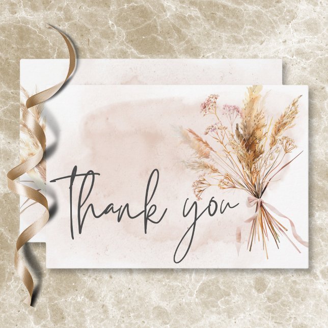 Boho Rustic Pampas & Torkad gräs Bouquet Bröllop Tack Kort (Boho Rustic Pampas & Dried Grass Bouquet Wedding Thank You Card)