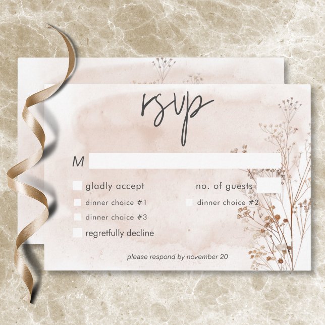 Boho Rustic Pampas & Torkad gräs Bouquet-middag OSA Kort (Boho Rustic Pampas & Dried Grass Bouquet Dinner RSVP Card)