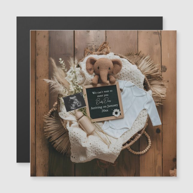 boho rustic pregnancy announcement card (Fram/baksida)