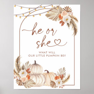 Boho Rustic Pumpkin Fall Han eller hon skriver und Poster