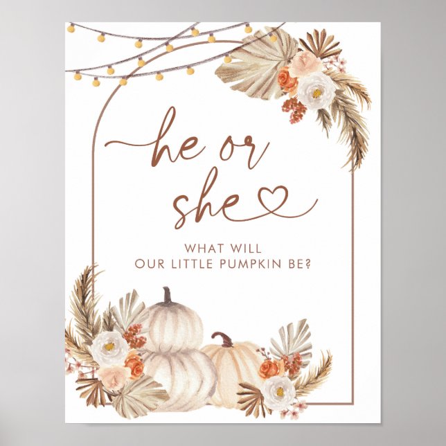 Boho Rustic Pumpkin Fall Han eller hon skriver und Poster (Framsidan)