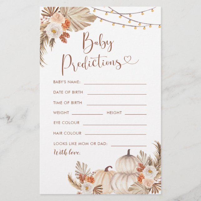 Boho Rustic Pumpkin Fall i Kärlek Baby Predictions (Framsida)