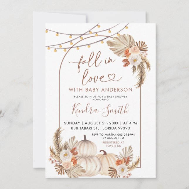 Boho Rustic Pumpkin Fall i Kärlek Baby Shower Inbjudningar (Framsida)