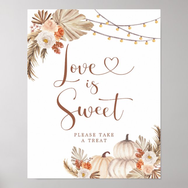 Boho Rustic Pumpkin Fall i Kärlek Kärlek är Sweet Poster (Framsidan)