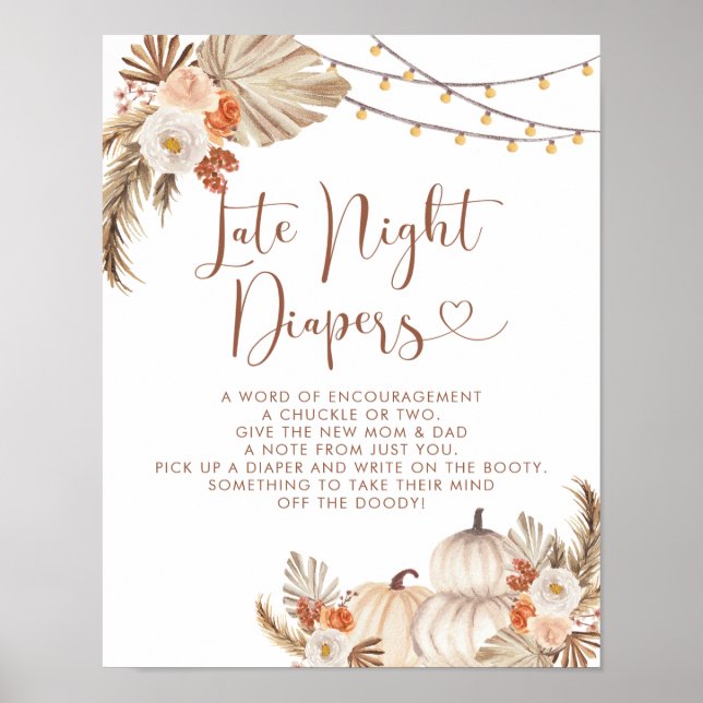 Boho Rustic Pumpkin Fall i Kärlek Late Night Diape Poster (Framsidan)