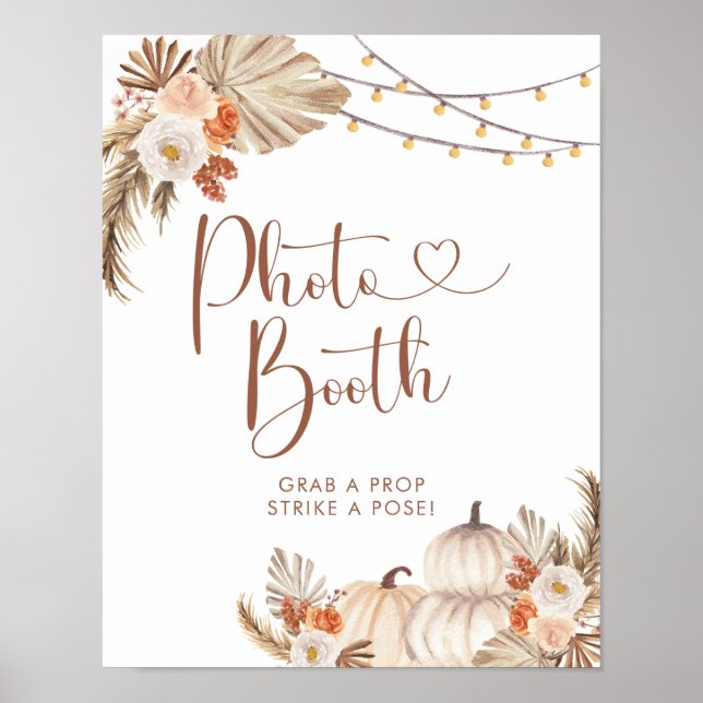 Boho Rustic Pumpkin Fall i Kärlek Photo Booth Sign Poster (Framsidan)