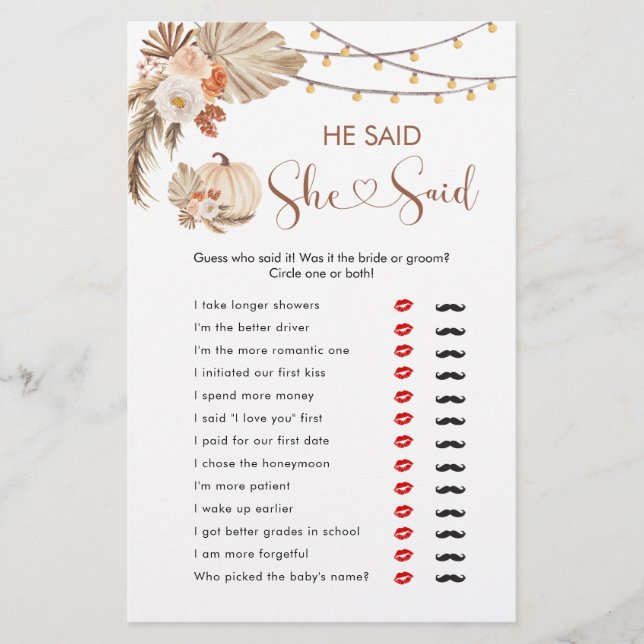 Boho Rustic Pumpkin Fall i Kärlek sa att hon sa: (Framsida)