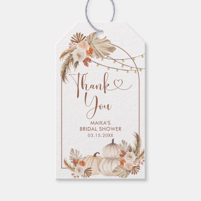 Boho Rustic Pumpkin Fall i Kärlek Tack Märkre Presentetikett (Framsidan)