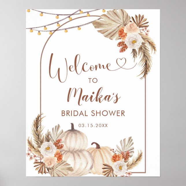 Boho Rustic Pumpkin Fall i Kärlek Välkomstskylt Poster (Framsidan)