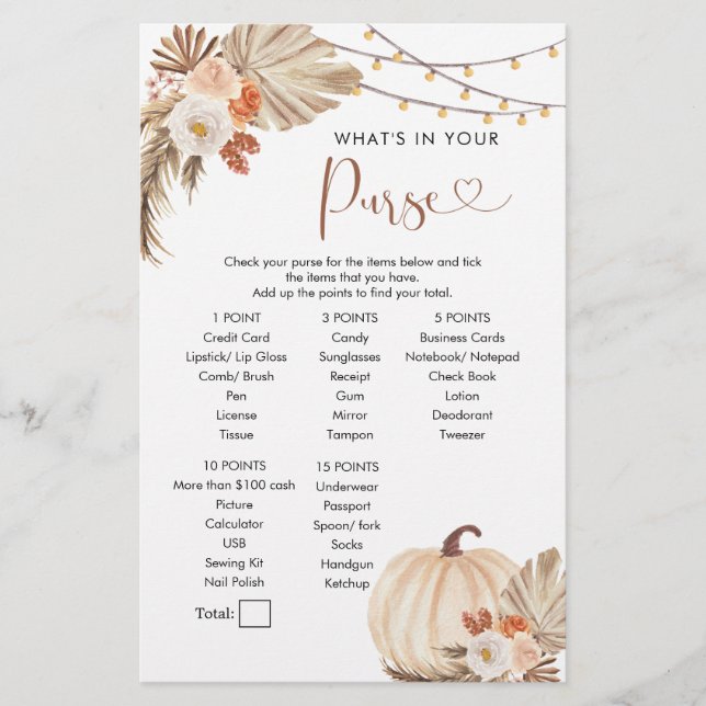 Boho Rustic Pumpkin Fall in Kärlek Purse Game (Framsida)