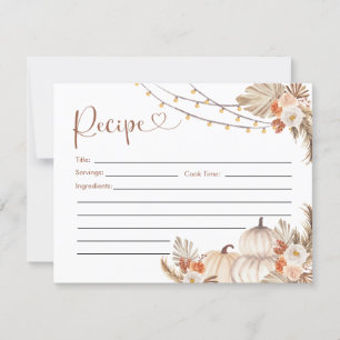 Boho Rustic Pumpkin Fall in Kärlek Recipe Card Inbjudningar